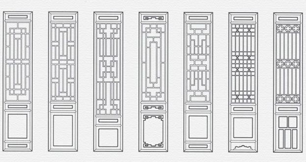 上城常用中式仿古花窗图案隔断设计图